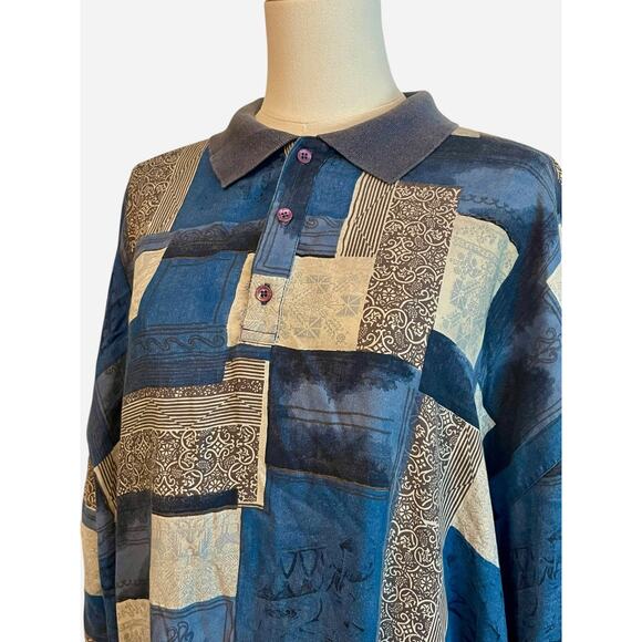 Vintage 90s St. CroixI Knits Polo Shirt Mens 2X Geometric Retro Tony Soprano USA - Picture 2 of 10